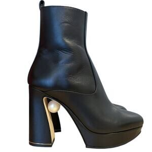 Nicholas Kirkwood Annabel Black Leather Pearl Platform Boots 38